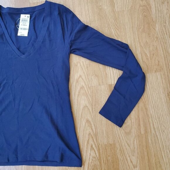 INC Cotton V-Neck Long Sleeve Tee size XS in Blue -NEW - Picture 4 of 13